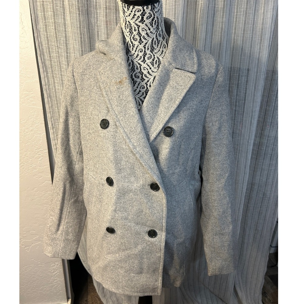 UNIQLO Sweater Coat Blazer Womens Medium Heather Gray Double Breasted Longline